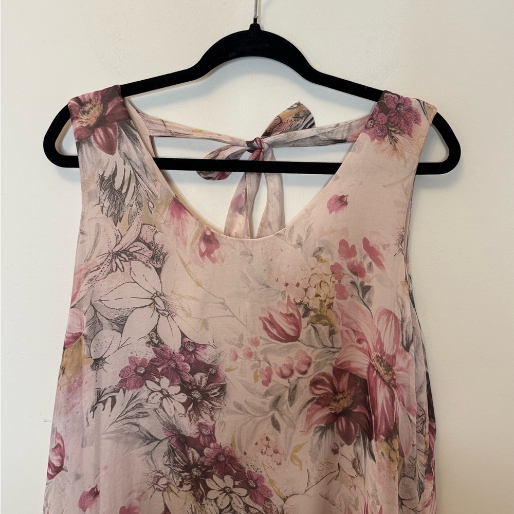 Elena Baldi Made in Italy Silk Floral Sleeveless Shift Dress in Blush Pink SizeM - Picture 5 of 7